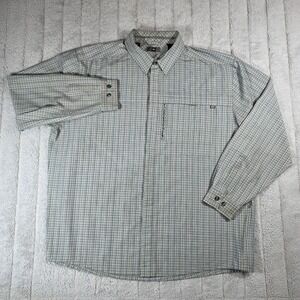 REI Mens XL Plaid Button Up Shirt UPF 50+ Hiking Travel Blue Tan Long Sleeve